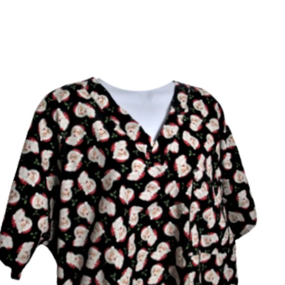 S.C.R.U.B. Woemen's Black Multicolored Santa Print Short Sleeve Scrub - Picture 2 of 6
